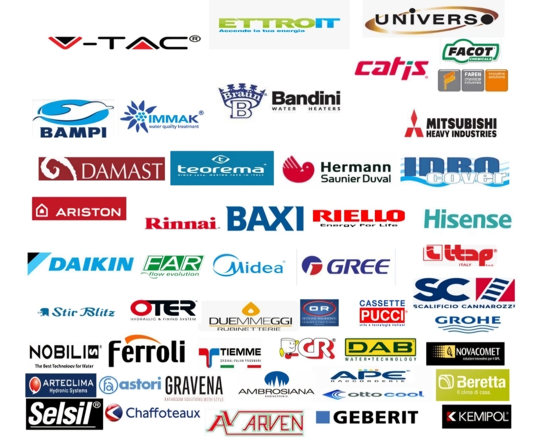 Marchi trattati da VMD SRLS: Riello, Arya, Euroacque, ItalyWater e altri brand premium di caldaie, condizionatori e prodotti idraulici